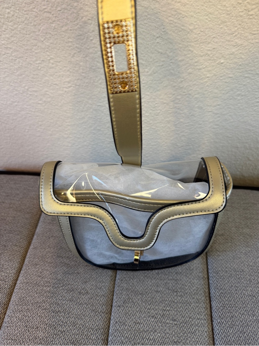Clear Transparent Saddle Bag Purse, Gold w/ Chain Crossbody - Zenana Outfitters - Picture 12 of 16